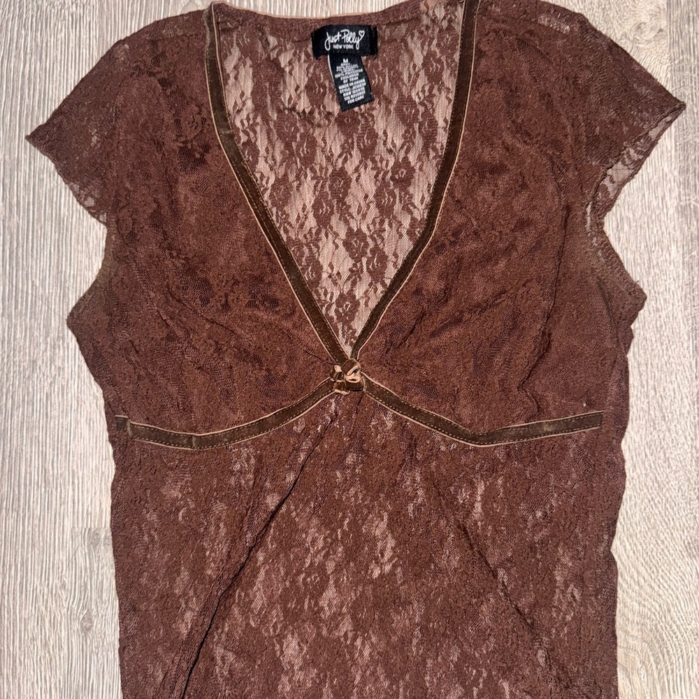 Brown lace v neck top